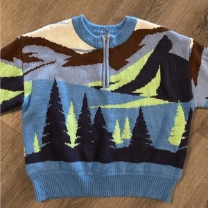 Forever 21 Intarsia Landscape Half-Zip Ski Sweater M L Knit Blend Excellent